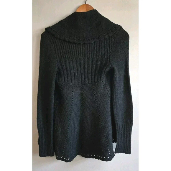Lucky Brand Open Cardigan Women's Small Black Alpaca Wool Scalloped Edge Flowy - Picture 6 of 8